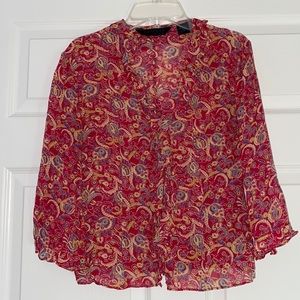 Vintage Red Paisley Button-up Top